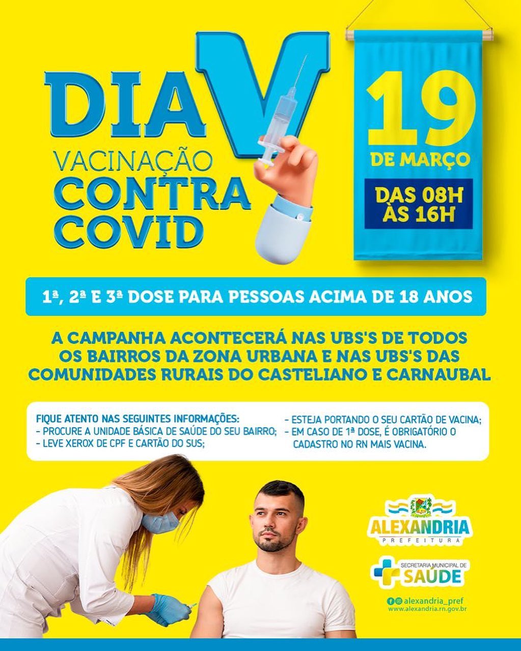 Read more about the article Prefeitura realiza no próximo sábado dia “V” de vacinação contra Covid-19.