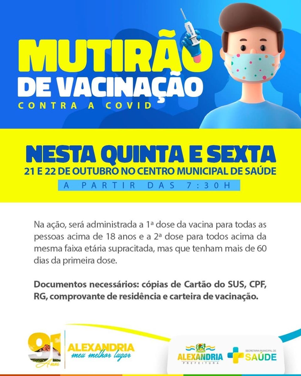 Read more about the article Secretaria de Saúde realizará mutirão de vacinação contra a Covid-19 nesta Quinta e Sexta-Feira.