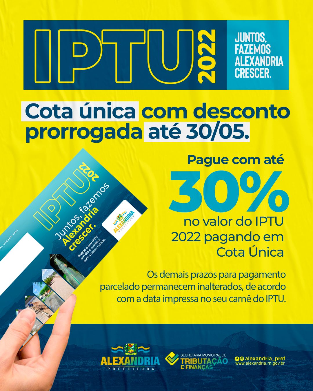 Read more about the article Prorrogado o vencimento para pagamento do IPTU em cota única.
