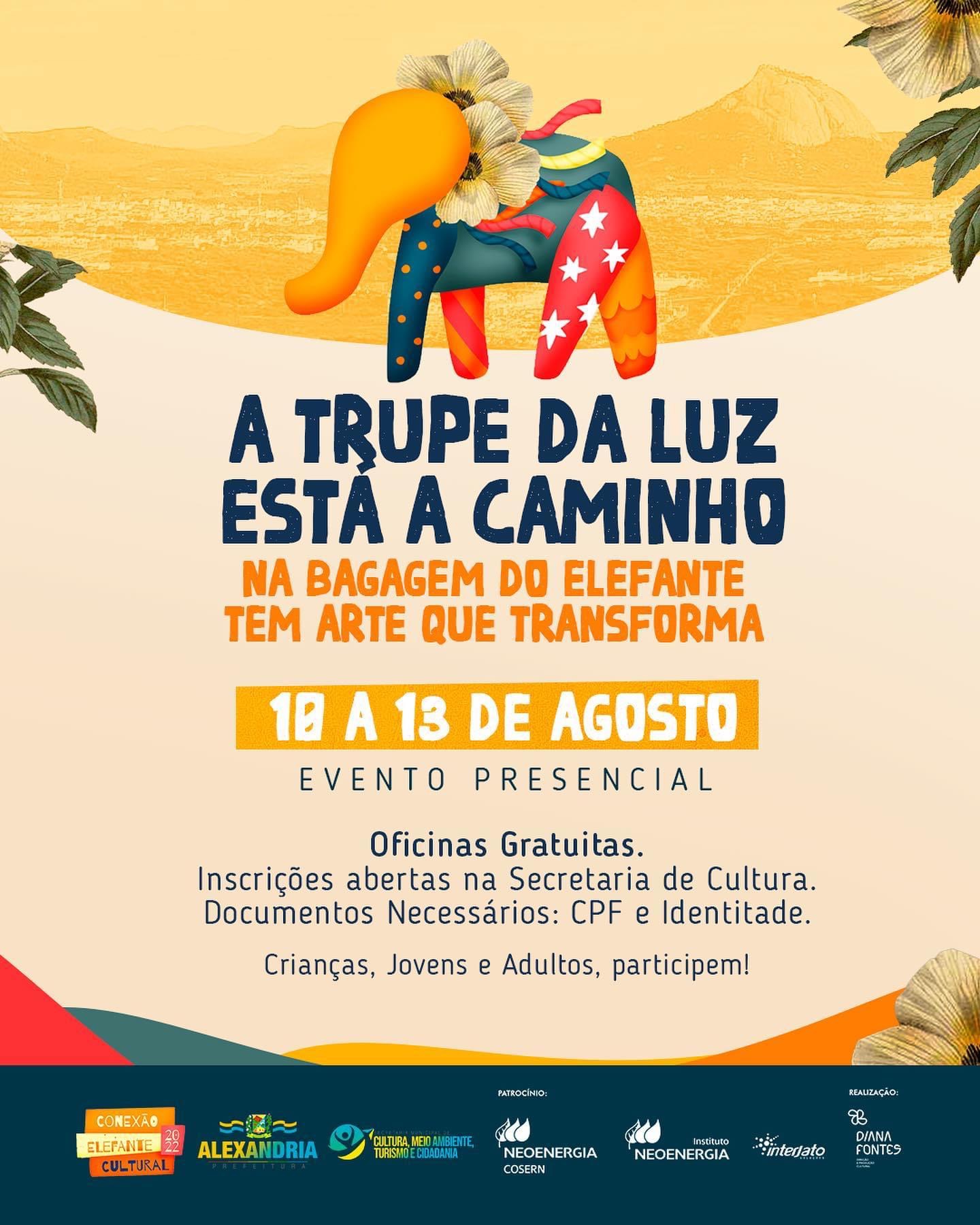 Read more about the article Prefeitura Municipal de Alexandria, por meio da Secretaria Municipal de Cultura promove segunda etapa do projeto “Conexão Elefante Cultural”.