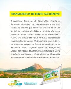 Read more about the article Transferência do Ponto Facultativo.